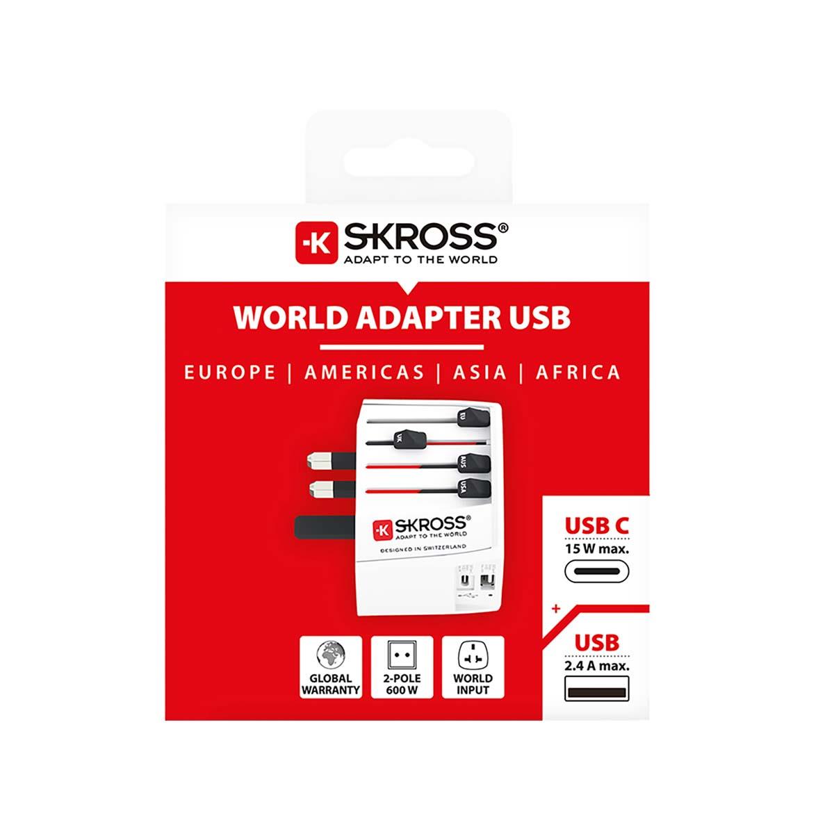 Skross Travel Adapter Innovative 2-Pole with integrated Dual USB Charger (1x USB C & 1 x USB)