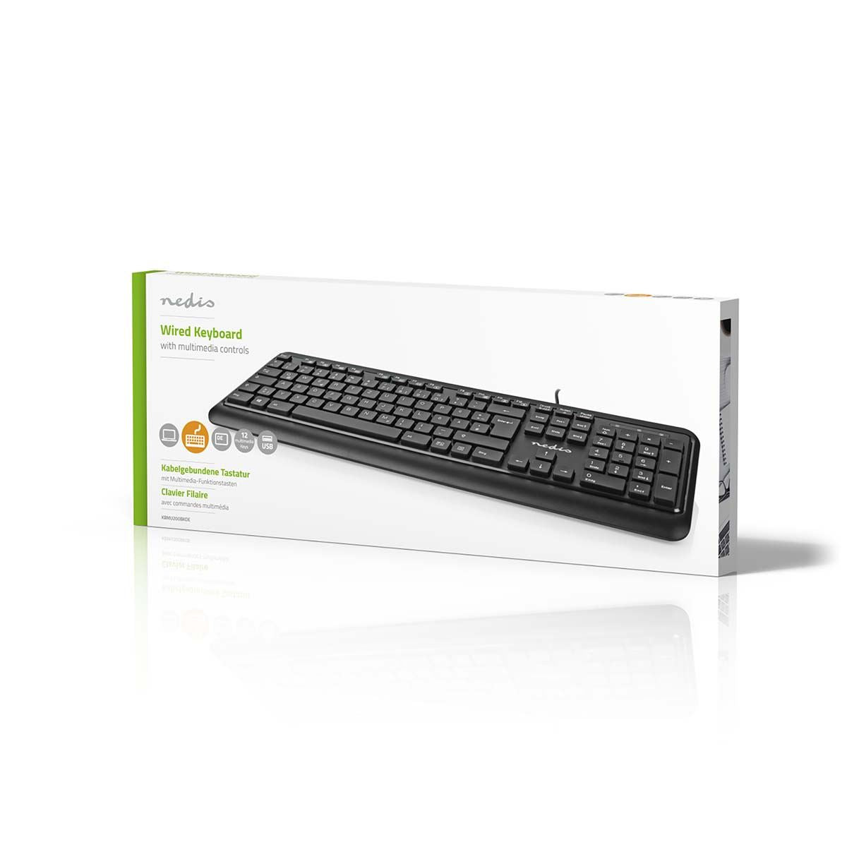 Nedis Wired Keyboard | USB-A | Multimedia | QWERTZ | DE Layout | Numeric keypad