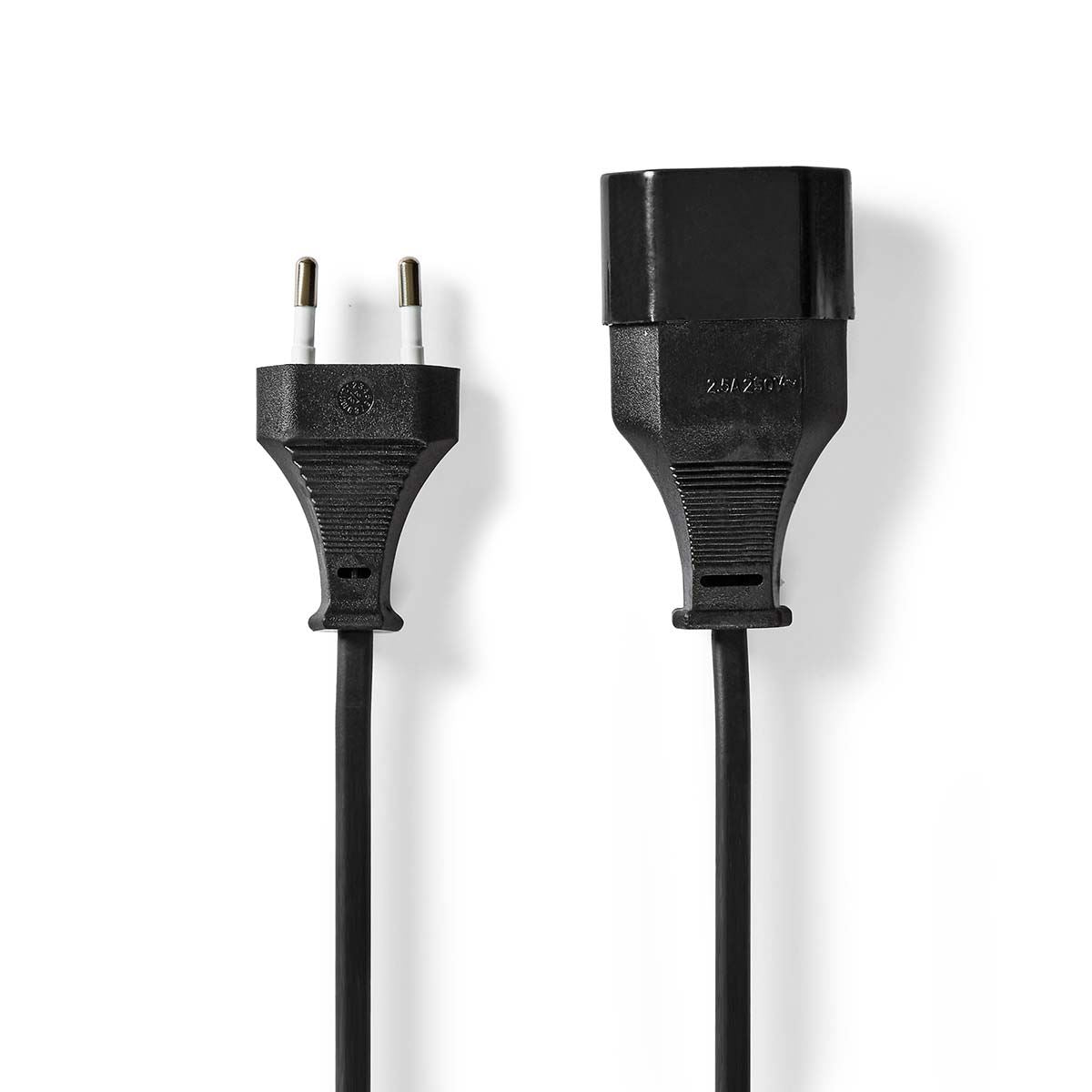 Nedis Power Cable | Euro Male | Euro Female | Straight | Straight | Nickel Plated | 2.00 m | Round | PVC | Black | Label