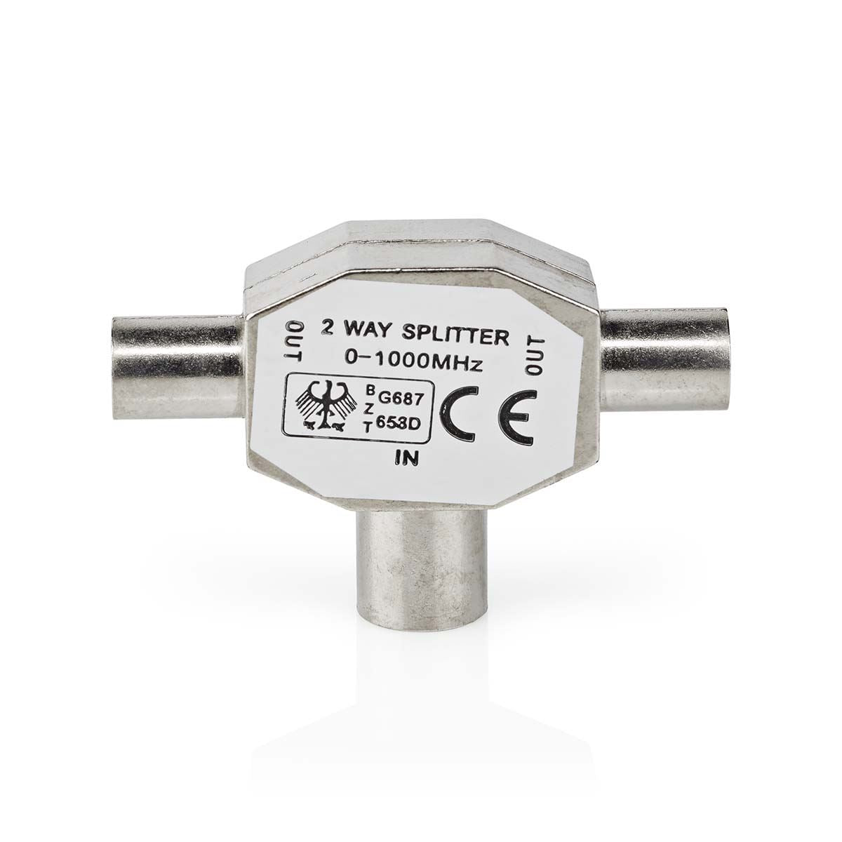 Nedis Satellite & Antenna Adapter | 2x Coax Male | IEC (Coax) Female | Nickel Plated | 75 Ohm | T-Splitter | Metal | Silver | 1 pcs | Box