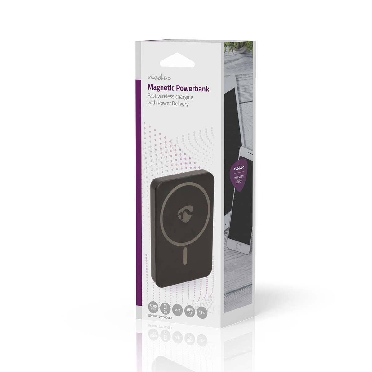 Nedis Powerbank | 5000 mAh | Wireless charging | 1.67 / 2.22 / 3.0 A | Number of outputs: 1 | Output connection: 1x USB-C™ | Input connection: 1x USB-C™ | PD3.0 20W | Lithium-Polymer