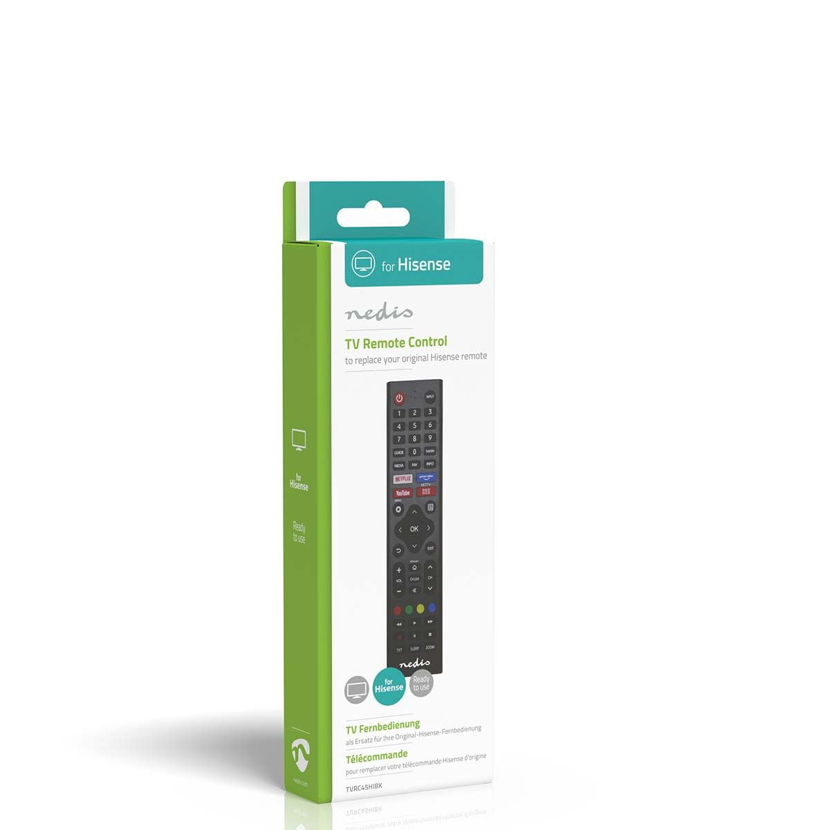 Nedis Replacement Remote Control | Suitable for: Hi-Sense | Preprogrammed | 1 Device | Amazon Prime / Disney + Button / Netflix Button / Rakuten TV Button | Infrared | Black