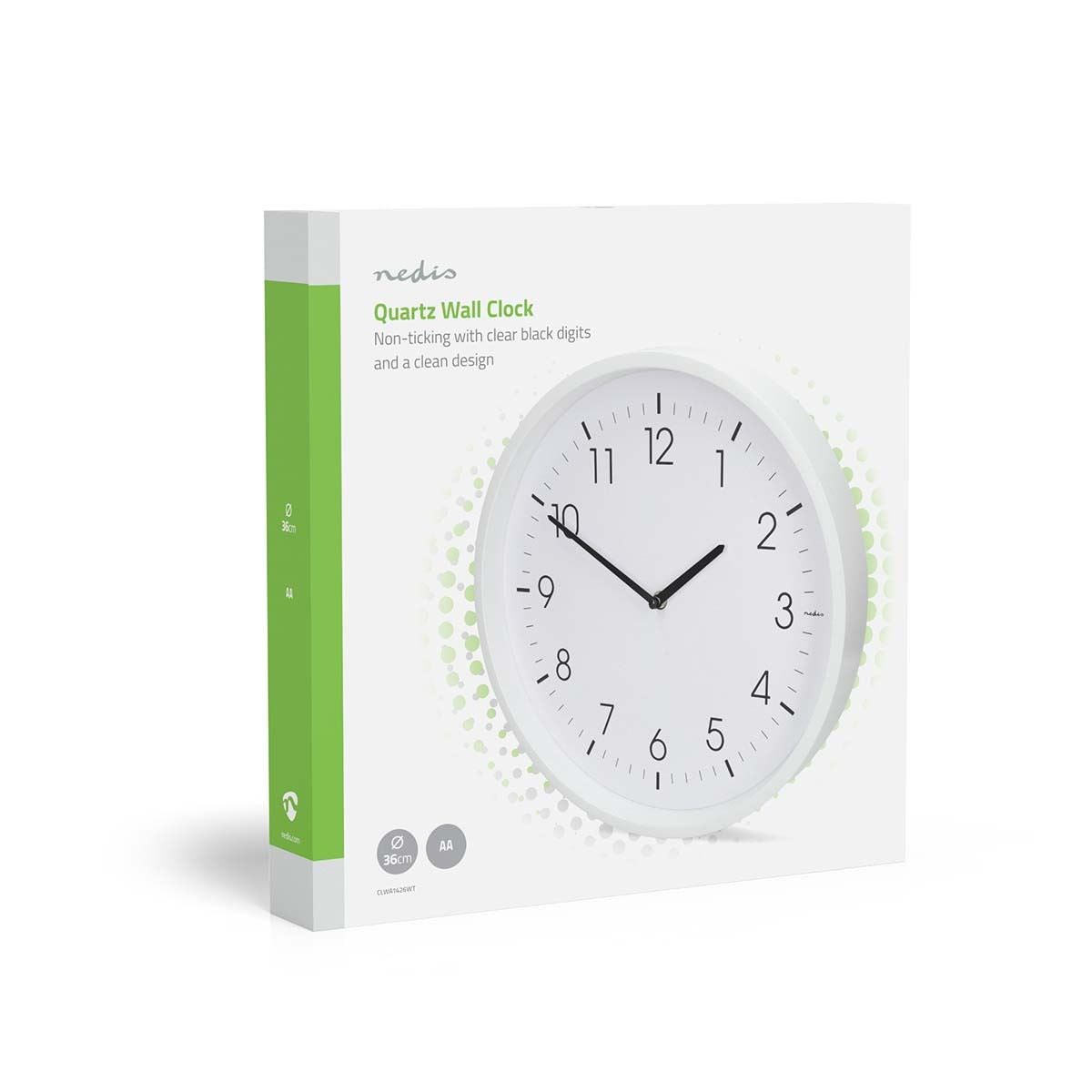 Nedis CLWA1426WT | Wall Clock | Diameter: 360 mm | ABS | Silent movement | White