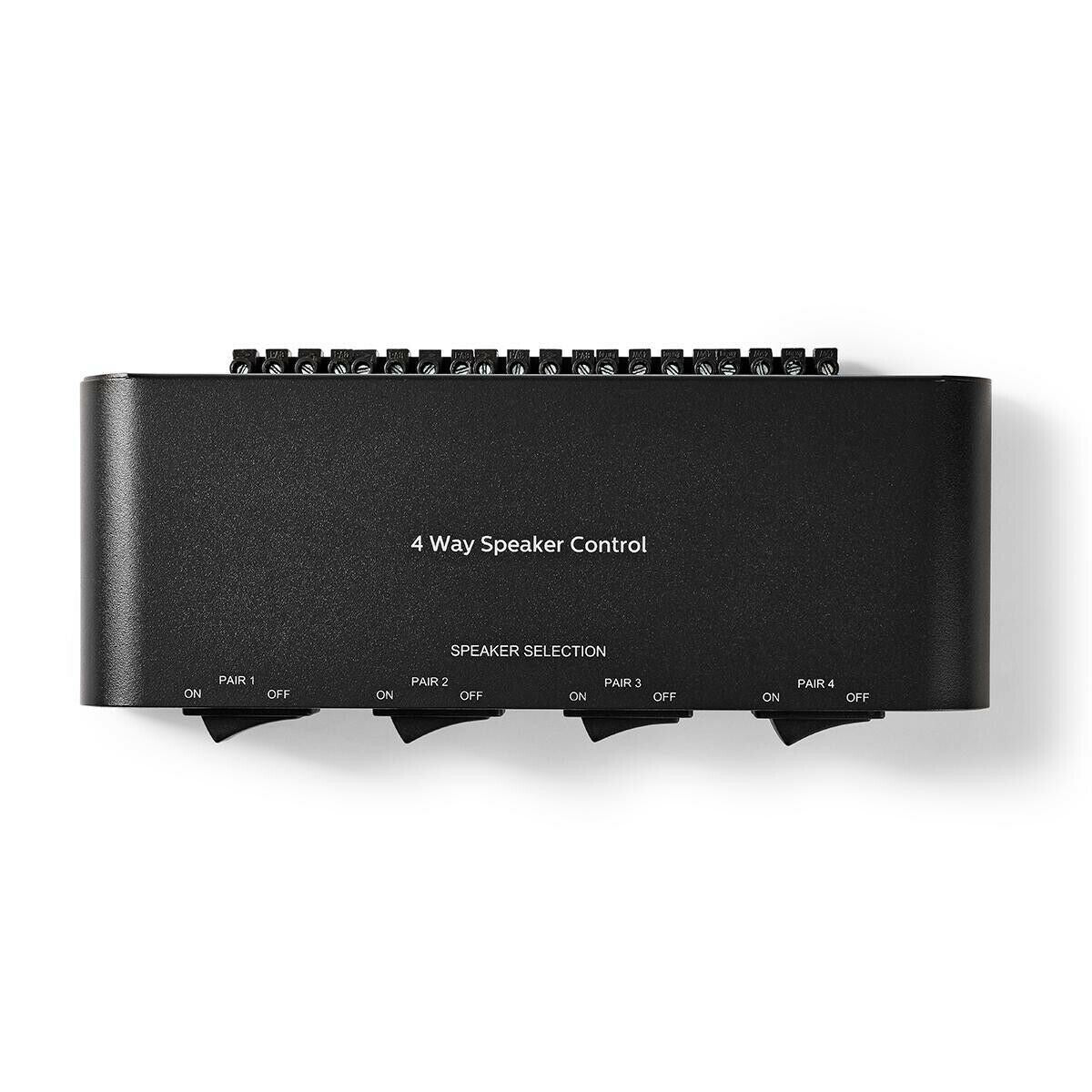 Nedis Speaker Control Switchbox | 4 port(s) | Terminal Screws | Speaker impedance: 4-16 Ohm | Maximum load per channel: 200 W | Aluminium | Black