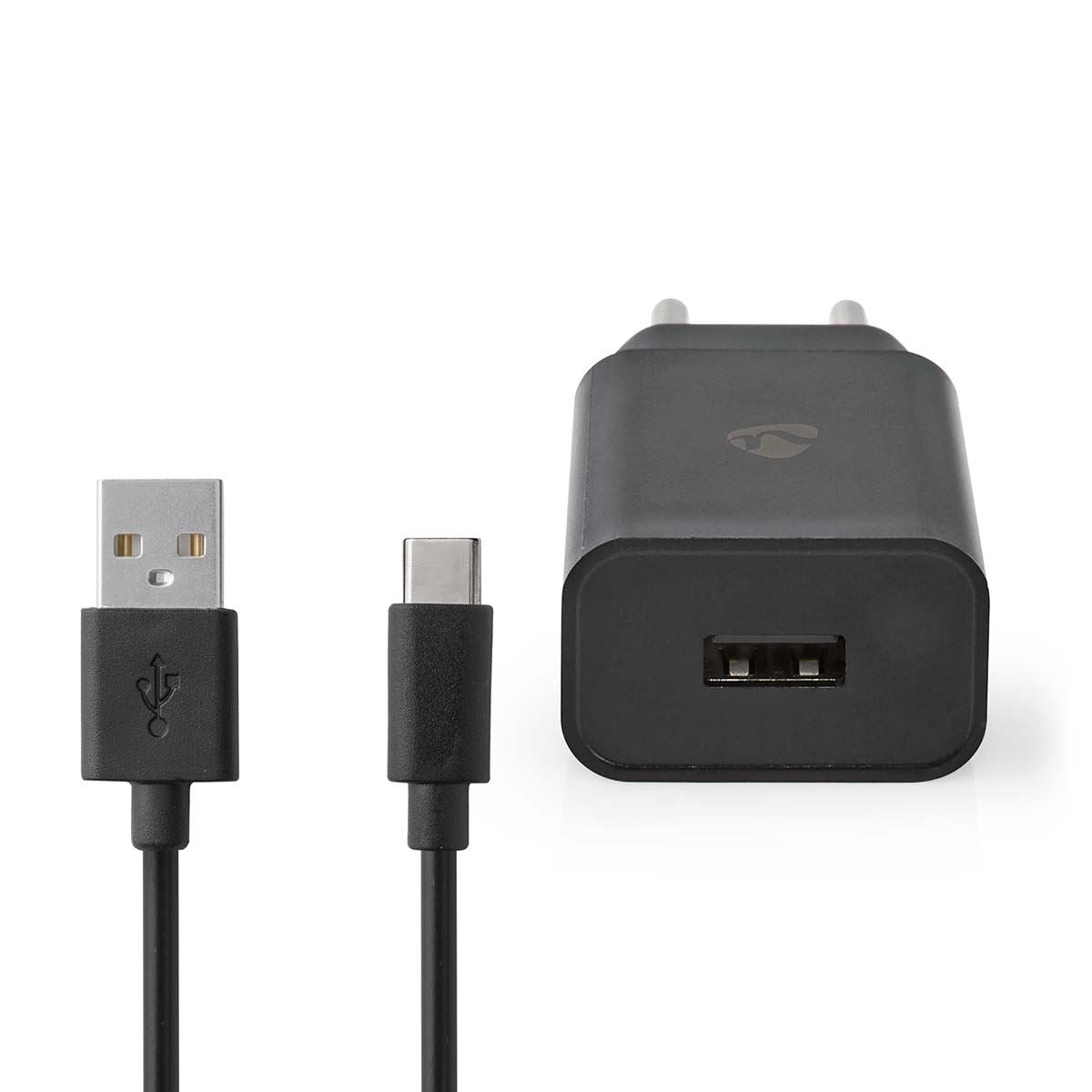 Nedis Wall Charger | 12 W | Quick charge feature | 1x 2.4 A | Number of outputs: 1 | USB-A | USB Type-C™ (Loose) Cable | 1.00 m | Single Voltage Output | Black