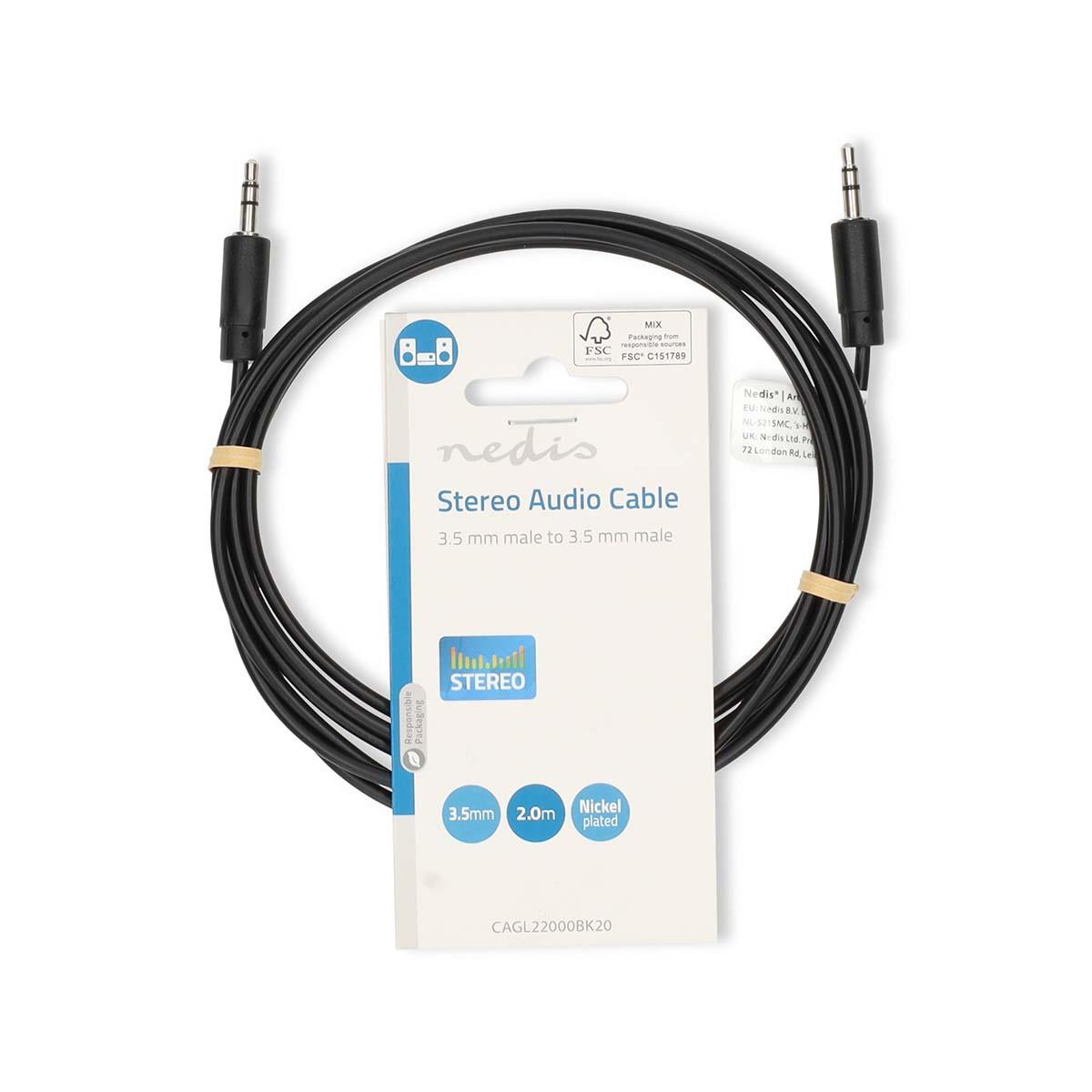 Nedis Stereo Audio Cable | 3.5 mm Male | 3.5 mm Male | Nickel Plated | 2.00 m | Round | Black | Label