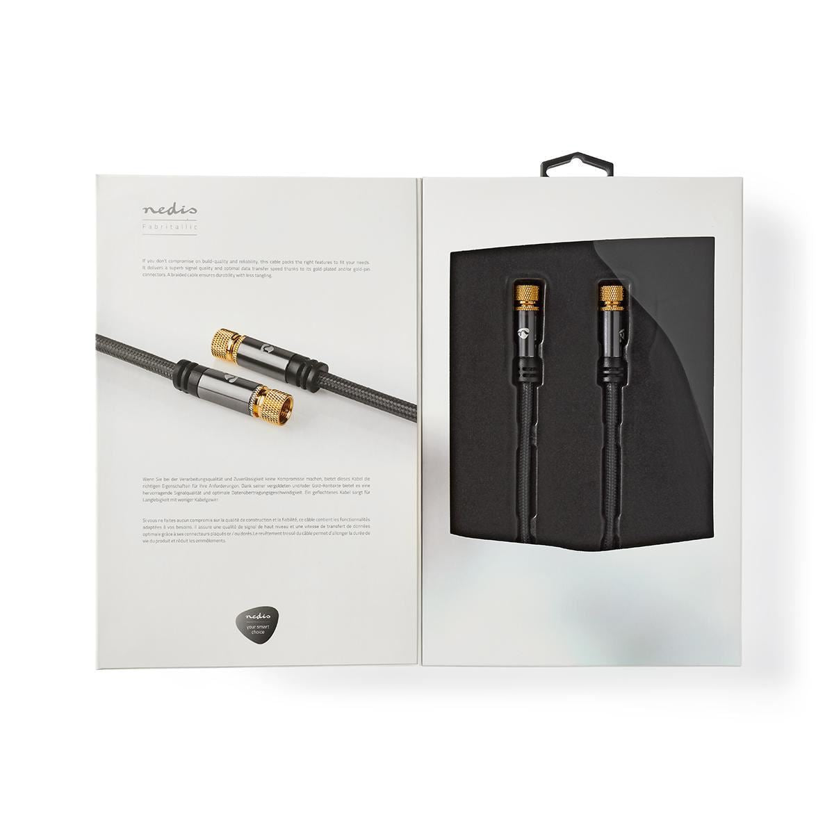 Nedis Satellite & Antenna Cable | F Male | F Male | Gold Plated | 75 Ohm | Quad Shielded | 5.00 m | Round | Cotton | Grey / Gun Metal Grey | Cover Window Box