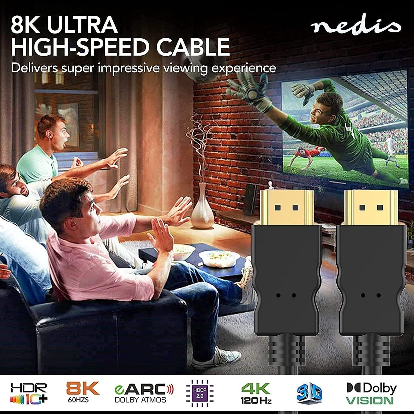 Nedis Ultra High Speed HDMI™ Cable | HDMI™ Connector | HDMI™ Connector | 8K@60Hz | 48 Gbps | 2.00 m | Round | 6.5 mm | Black | Envelope