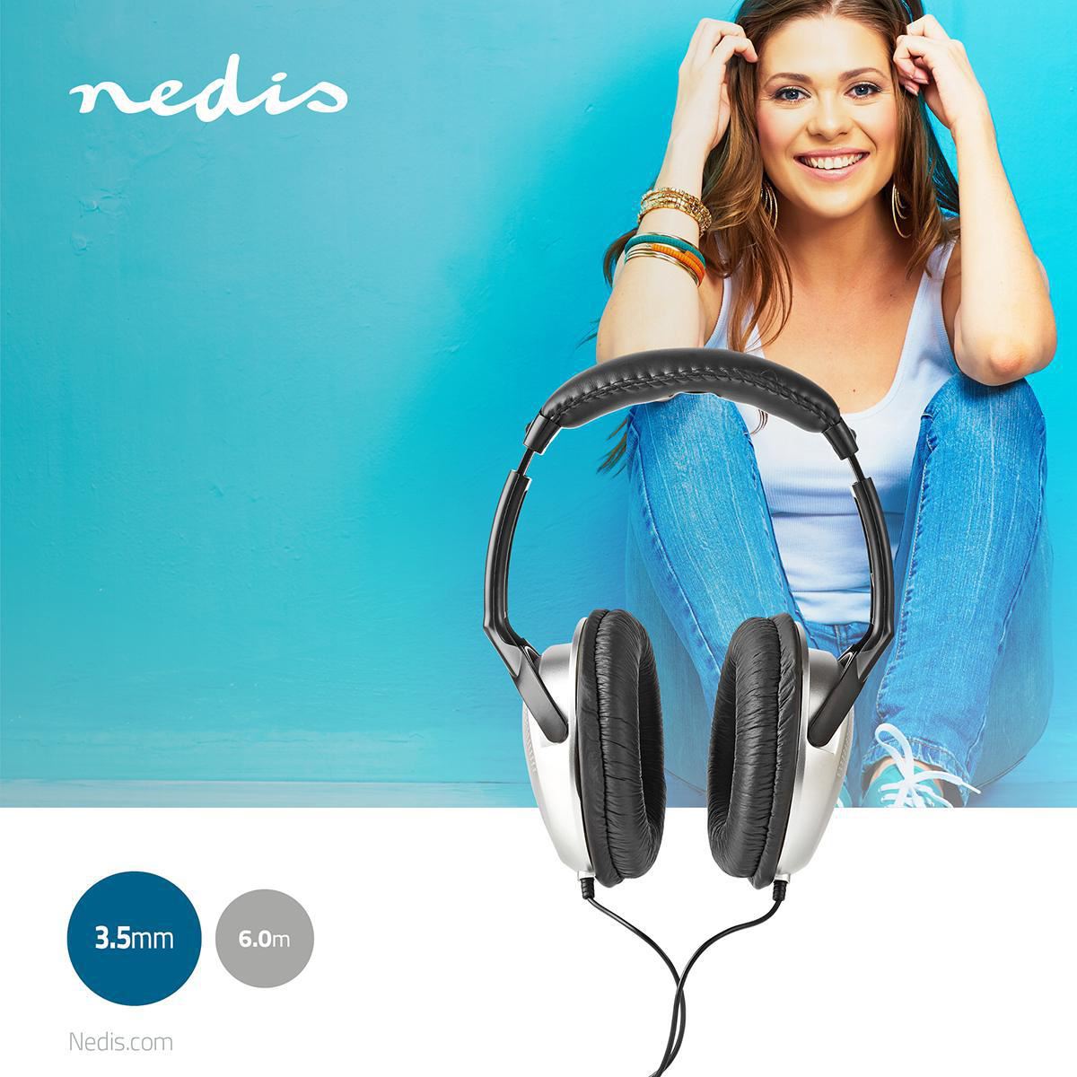 Nedis Over-Ear Wired Headphones | Cable length: 6.00 m | Volume control | Black / Silver