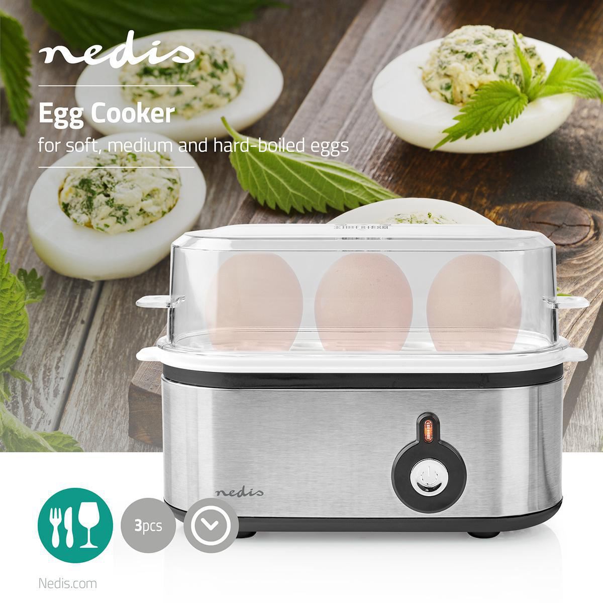 Nedis Egg Boiler | 3 Eggs | Measuring Cup | Aluminium / Black