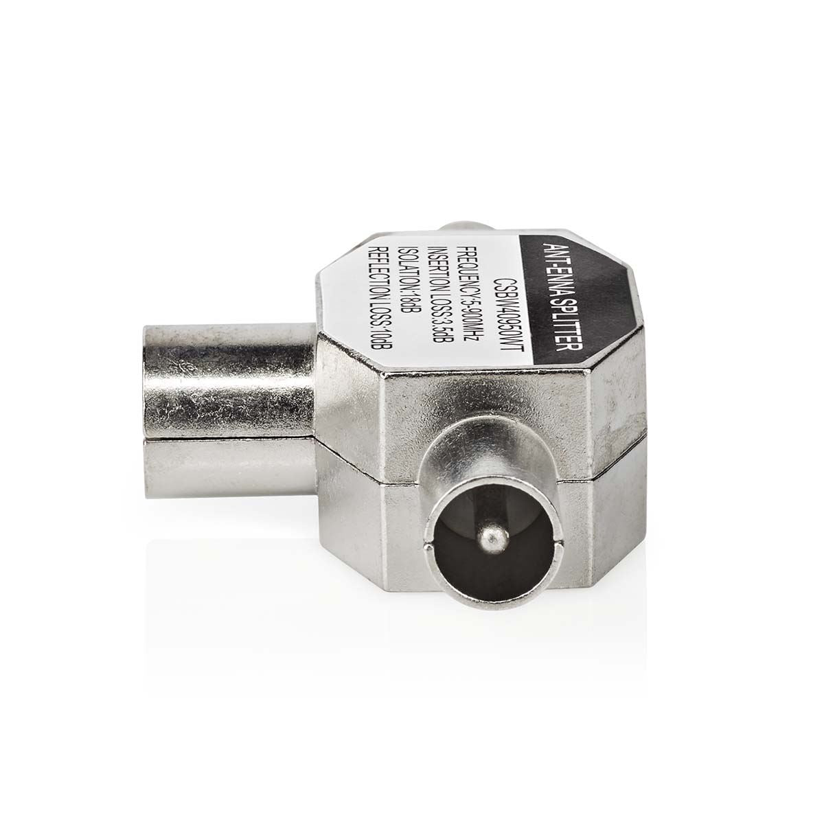 Nedis Satellite & Antenna Adapter | 2x Coax Male | IEC (Coax) Female | Nickel Plated | 75 Ohm | T-Splitter | Metal | White | 1 pcs | Box