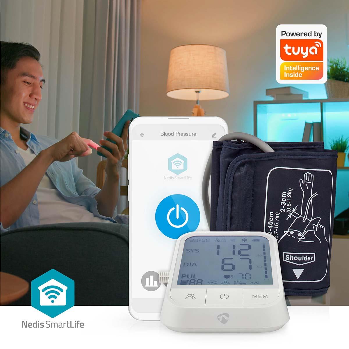 Nedis SmartLife Blood Pressure Monitor | Arm | Bluetooth® | LCD Display | 22 - 42 cm | Detection for cuff wearing / Irregular heartbeat detection / Keep still indication | White