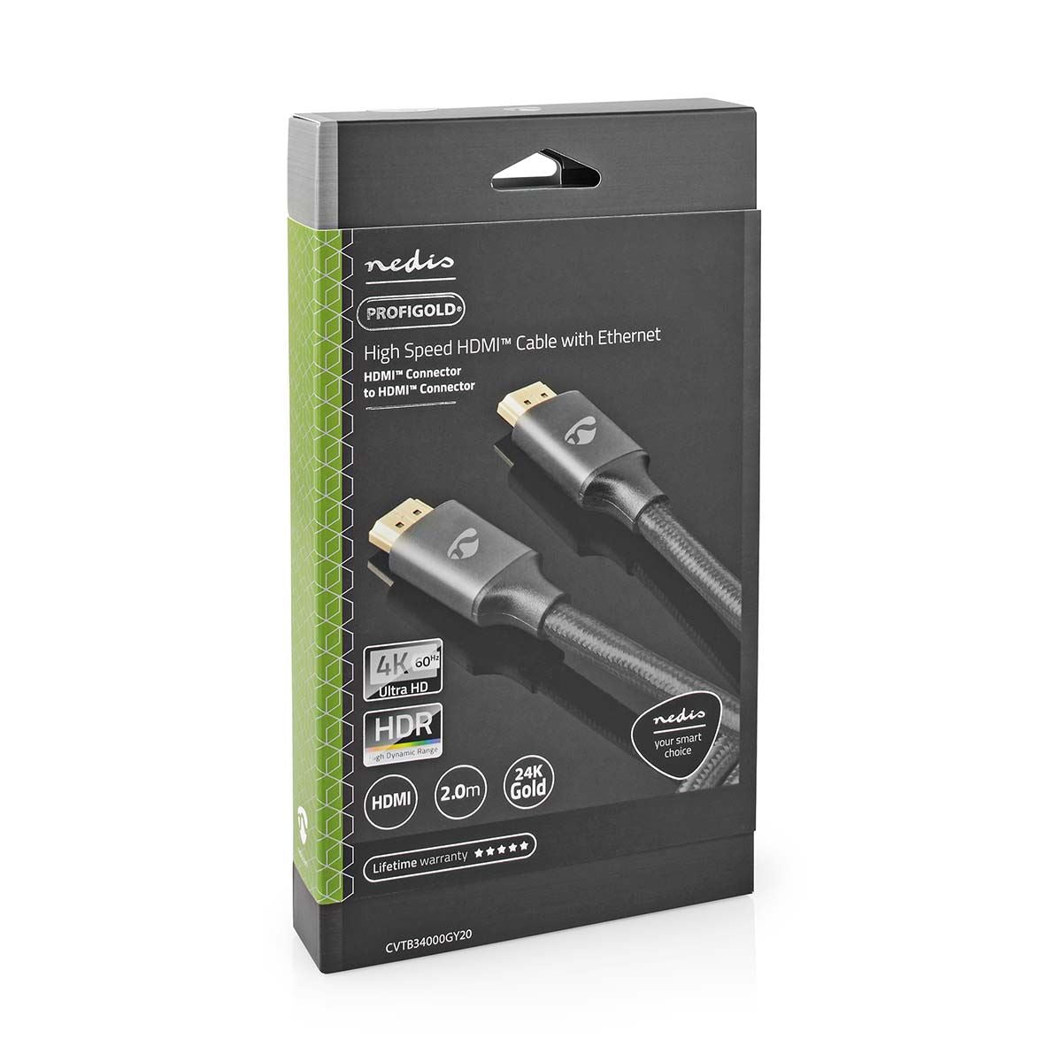 Nedis High Speed HDMI™ Cable with Ethernet | HDMI™ Connector | HDMI™ Connector | 4K@60Hz | ARC | 18 Gbps | 2.00 m | Round | Cotton | Grey / Gun Metal Grey | Cover Window Box