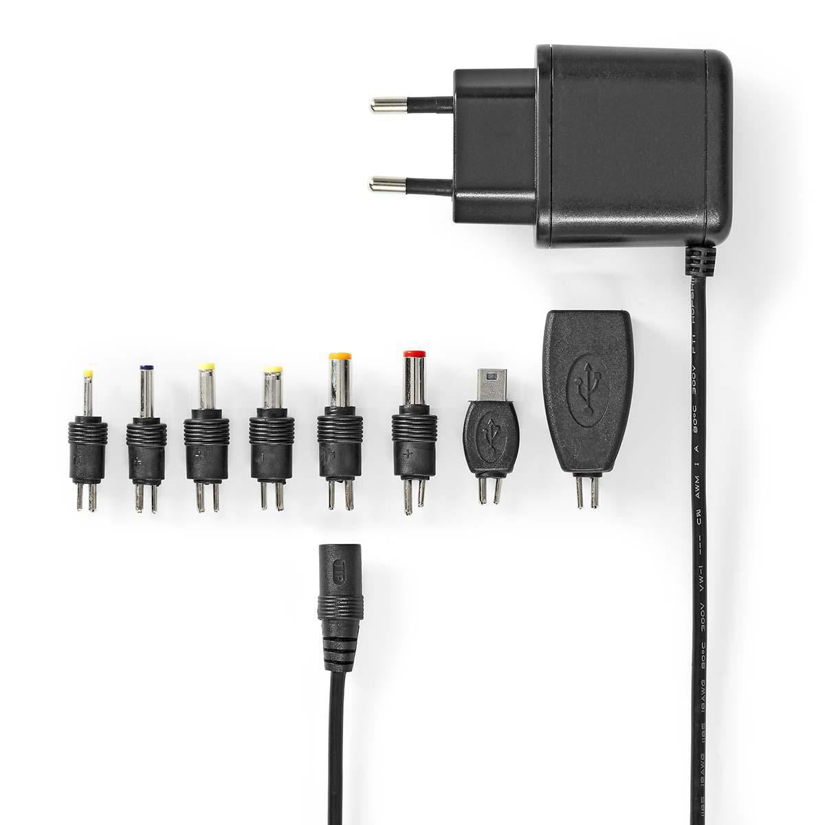 Nedis Universal EU AC Power Adapter | 12.5 W | 5 V DC | 1.60 m | 2.5 A | 8 plug(s) | Black