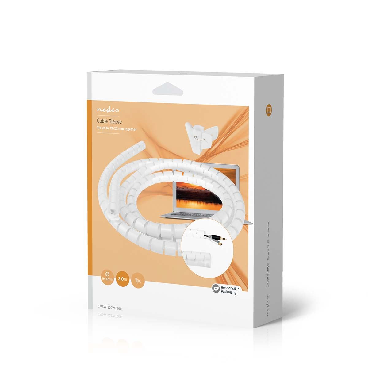 Nedis CMSW1922WT200 | Cable Management | Spiral Sleeve | 1 pcs | Maximum cable thickness: 22 mm | PE | White