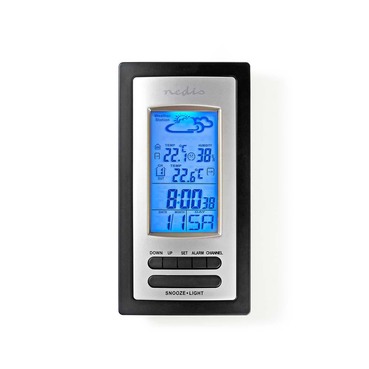 Nedis Weather Station | Indoor & Outdoor | Including wireless weather sensor | Weather forecast | Time display | LCD Display | Alarm clock function