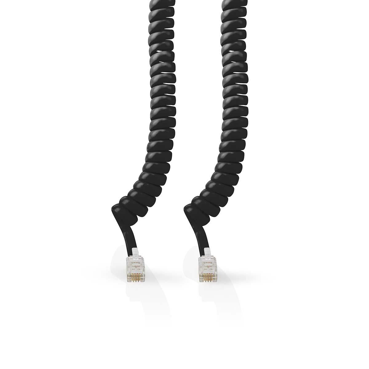 Nedis Telecom Cable | RJ10 Male | RJ10 Male | 5.00 m | Cable design: Coiled | Cable type: RJ10 | Black | Envelope