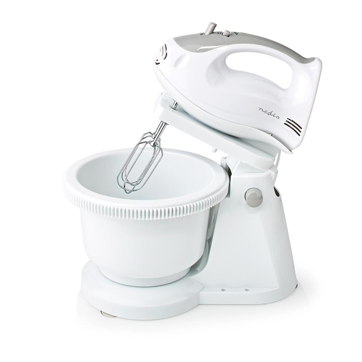 Nedis Hand Mixer | 200 W | 5-Speed Setting | Turbo function | Turning Bowl / 2 Beaters / 2 Dough Hooks | Grey / White
