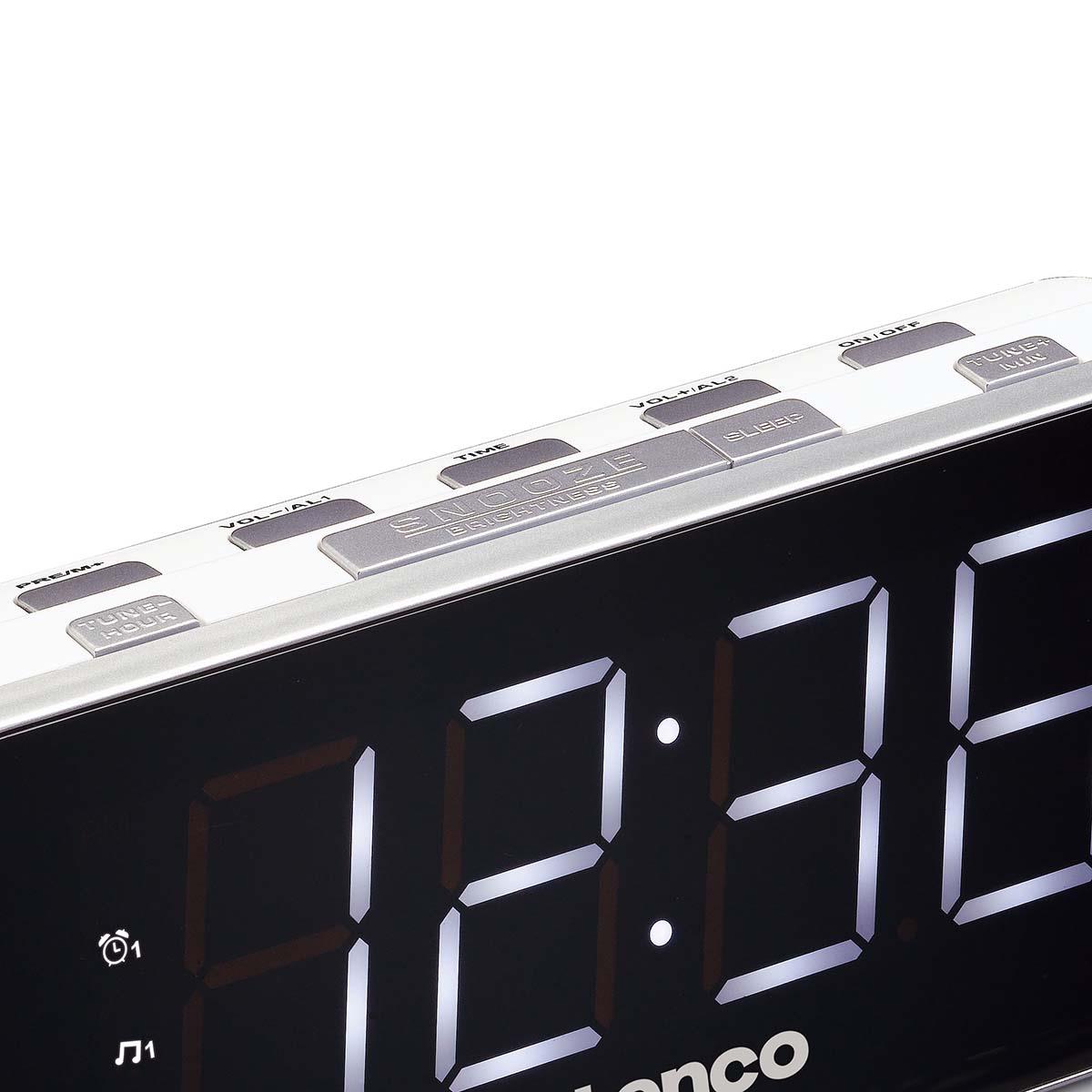 Lenco PLL FM Alarm Clock Radio Large and Clear 1.8" LED display - White