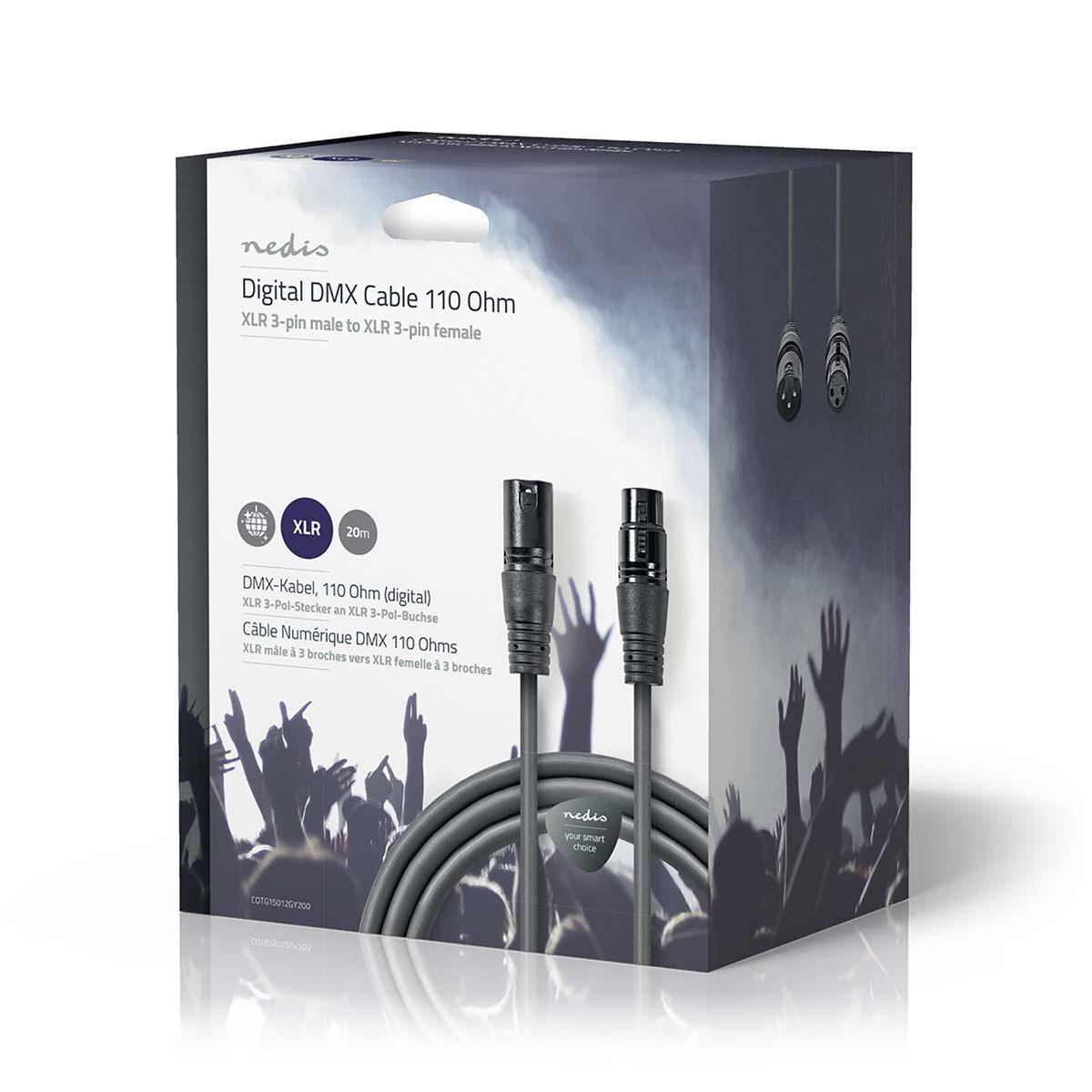 Nedis DMX Adapter Cable | XLR 3-Pin Male | XLR 3-Pin Female | Nickel Plated | 20.0 m | Round | PVC | Dark Grey | Gift Box