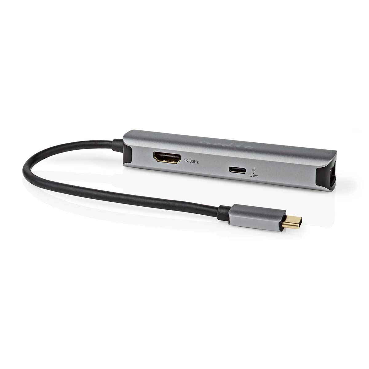 Nedis USB Multi-Port Adapter | USB 3.2 Gen 1 | USB-C™ Male | HDMI™ Output / RJ45 Female / USB-A Female / USB-C™ Female | 5 Gbps | 0.20 m | Round | Gold Plated | PVC | Anthracite | Box