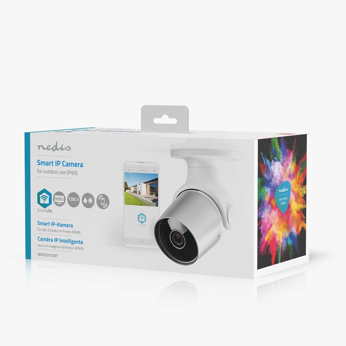 Nedis SmartLife Outdoor Camera | Wi-Fi | Full HD 1080p | IP65 | Cloud Storage (optional) / microSD (not included) | 12 V DC | With motion sensor | Night vision | Silver / White