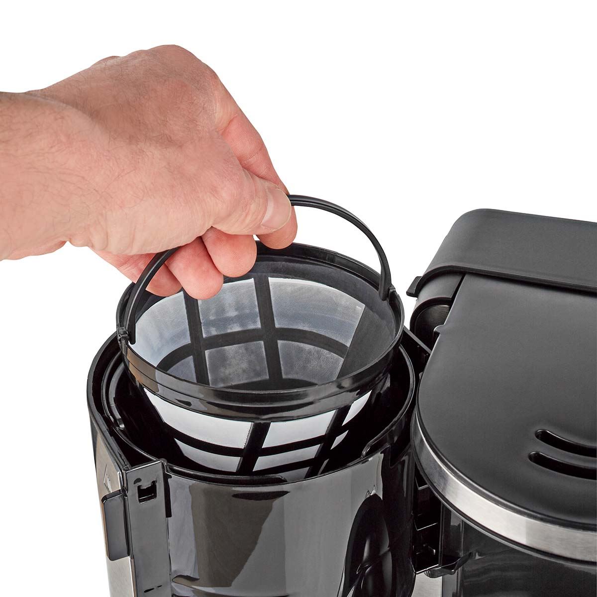 Nedis Coffee Maker | Filter Coffee | 1.5 l | 12 Cups | Keep warm feature | Switch on timer | LCD display | Clock function | Aluminium / Black