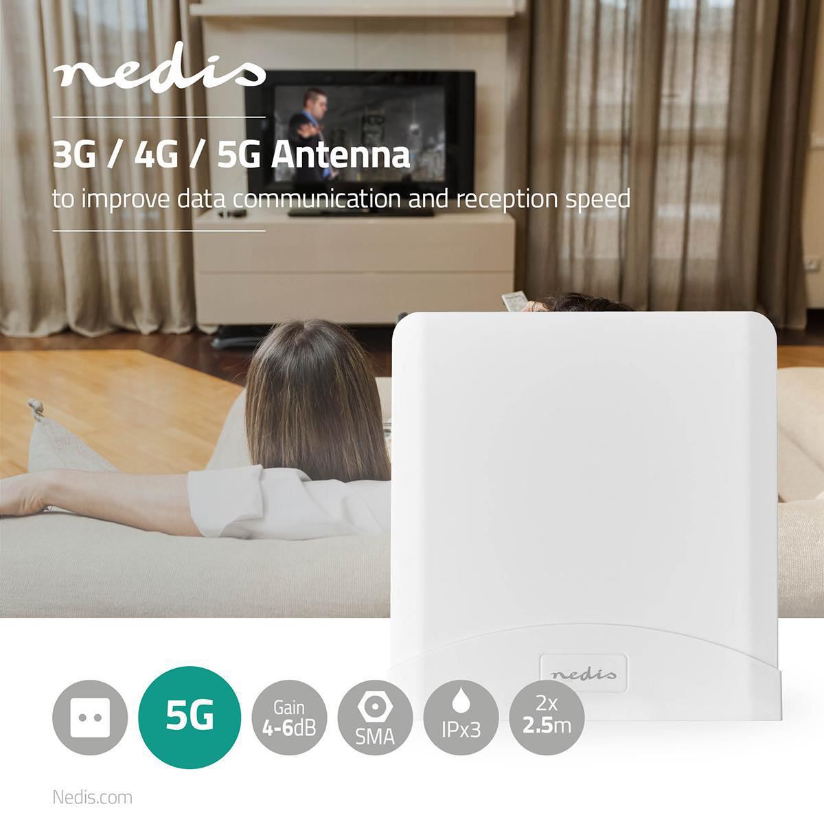 Nedis 5G / 4G / 3G Antenna | 5G | Indoor & Outdoor | 698-5000 MHz | Gain: 6 dB | 2.50 m | White