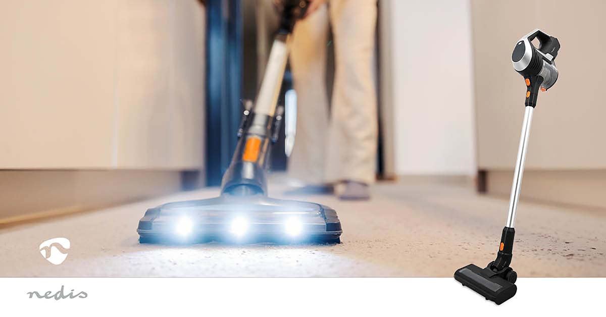 Nedis Stick Vacuum Cleaner | 130 W | 25.9 VAC | Motorized Brush with Integrated Lighting | 10000 Pa | HEPA air filter | Black / Orange