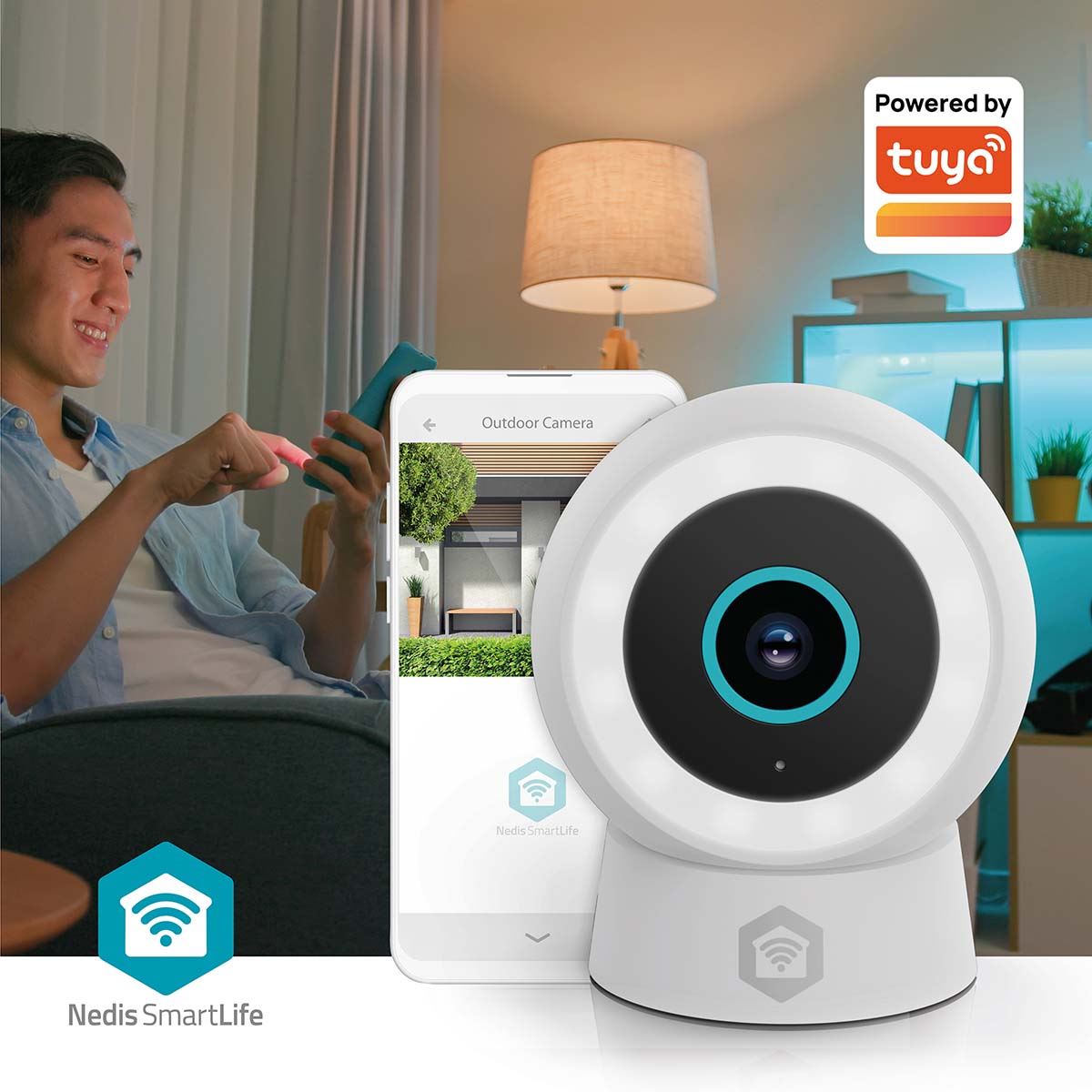 Nedis SmartLife Outdoor Camera | Wi-Fi | Spotlight | 3MP Full HD 1296p | IP65 | Cloud Storage (optional) / microSD (not included) / Onvif | 5 V DC | With motion sensor | Night vision | White