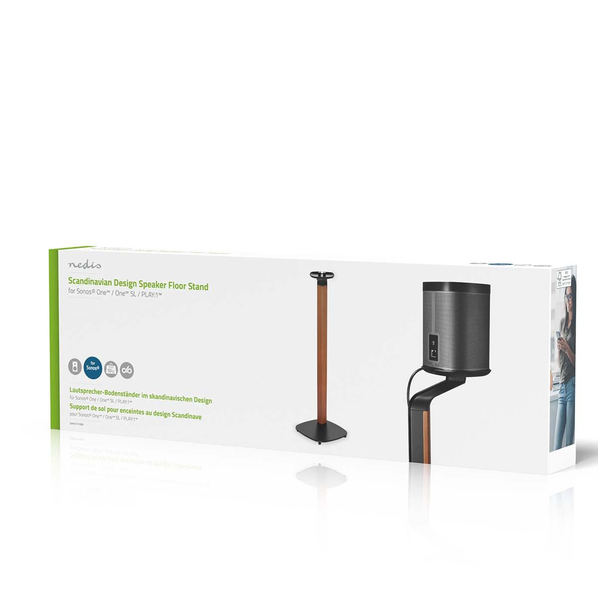 Nedis Speaker Mount | Compatible with: Sonos® One SL™ / Sonos® One™ / Sonos® PLAY:1™ | Stand | 10 kg | Fixed | Metal / Wood | Black / Brown