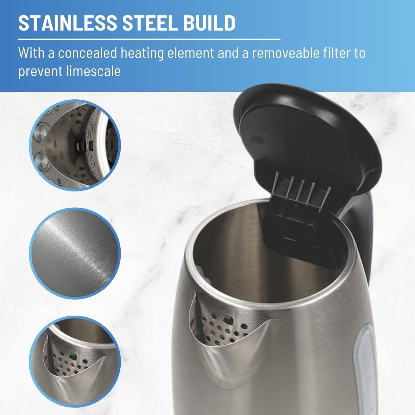 Nedis SmartLife Electric Kettle | Wi-Fi | 1.7 l | Stainless Steel | 70,80,90,100 °C | Temperature indicator | Rotatable 360 degrees | Concealed heating element | Strix® controller | Android™ / IOS