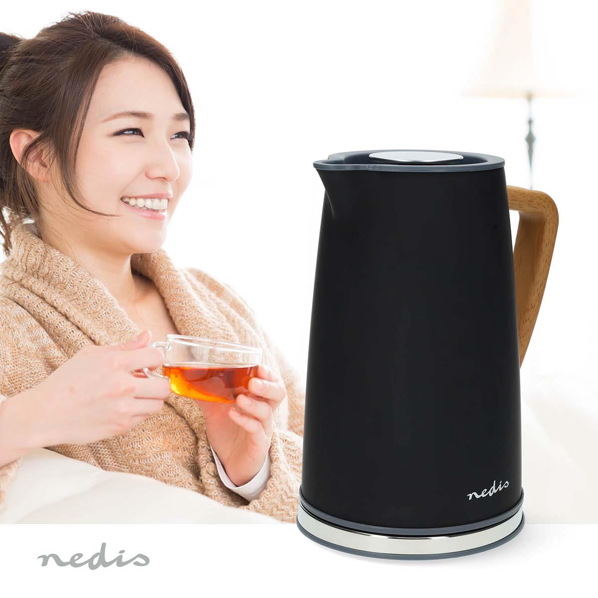 Nedis Electric Kettle | 1.7 l | Soft-Touch | Black | Rotatable 360 degrees | Concealed heating element | Strix® controller | Boil-dry protection