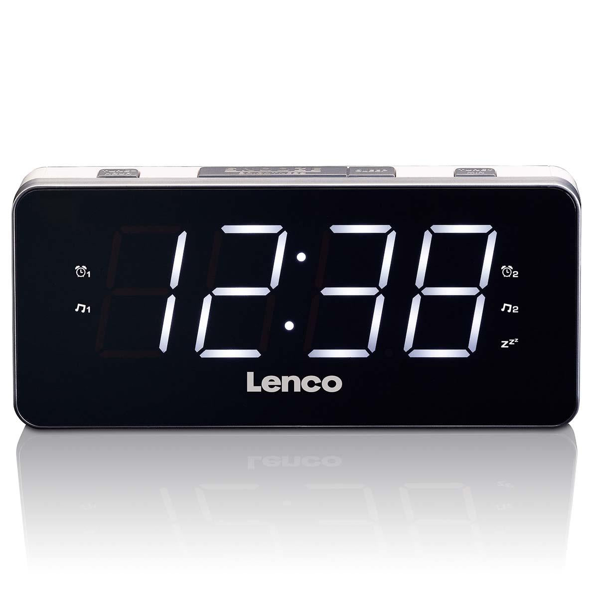 Lenco PLL FM Alarm Clock Radio Large and Clear 1.8" LED display - White