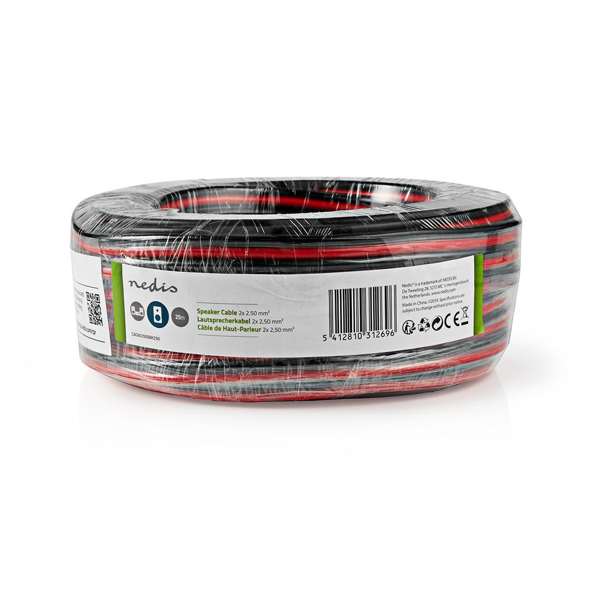 Nedis Speaker Cable | 2 x 2.50 mm² | CCA | 25.0 m | Round | PVC | Black / Red | Wrap
