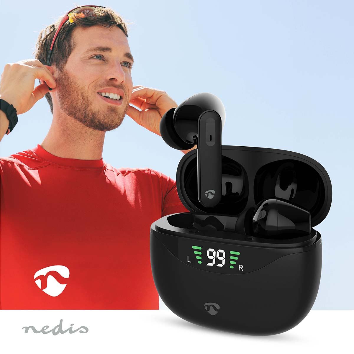 Nedis Fully Wireless Earphones | ANC (Active Noise Cancelling) | Bluetooth® | Maximum battery play time: 30 hrs | Touch Control | Charging case | Wireless charging case | Built-in microphone | Voice control support | Black