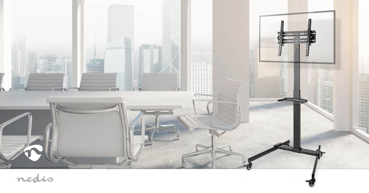 Nedis TV Floor Stand | 32 - 55 " | Maximum supported screen weight: 35 kg | Premium Column Design | Adjustable pre-fixed heights | Snap-lock | Steel | Black