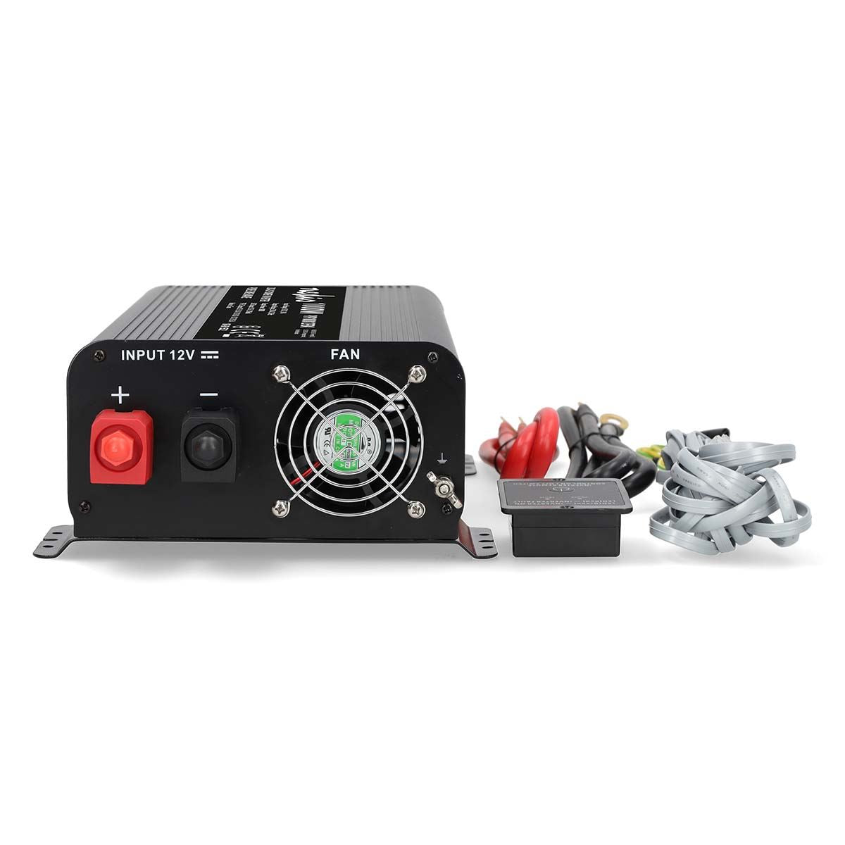 Nedis Power Inverter Pure Sine Wave | Input voltage: 12 V DC | Device power output connection(s): Type F (CEE 7/3) / USB-A / USB-C™ | 230 V AC 50 Hz | 1000 W | Peak power output: 2000 W | Screw Terminal | Pure Sine Wave | Fuse | Black