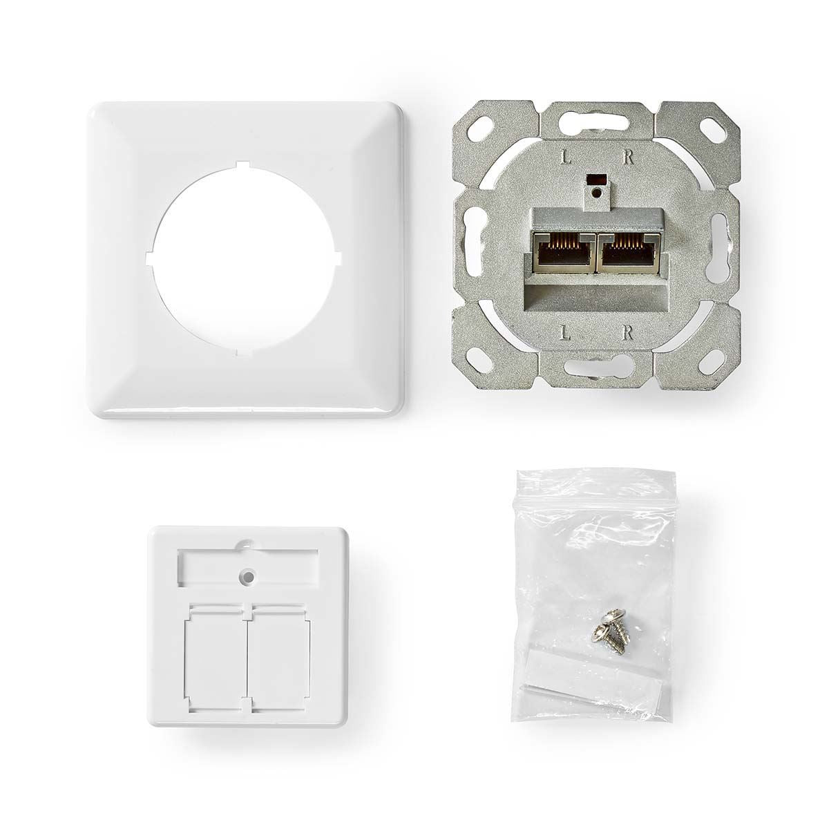 Nedis Network Wall Box | In-Wall | 2 port(s) | CAT6 | Straight | Female | Gold Plated | PVC | White | Envelope