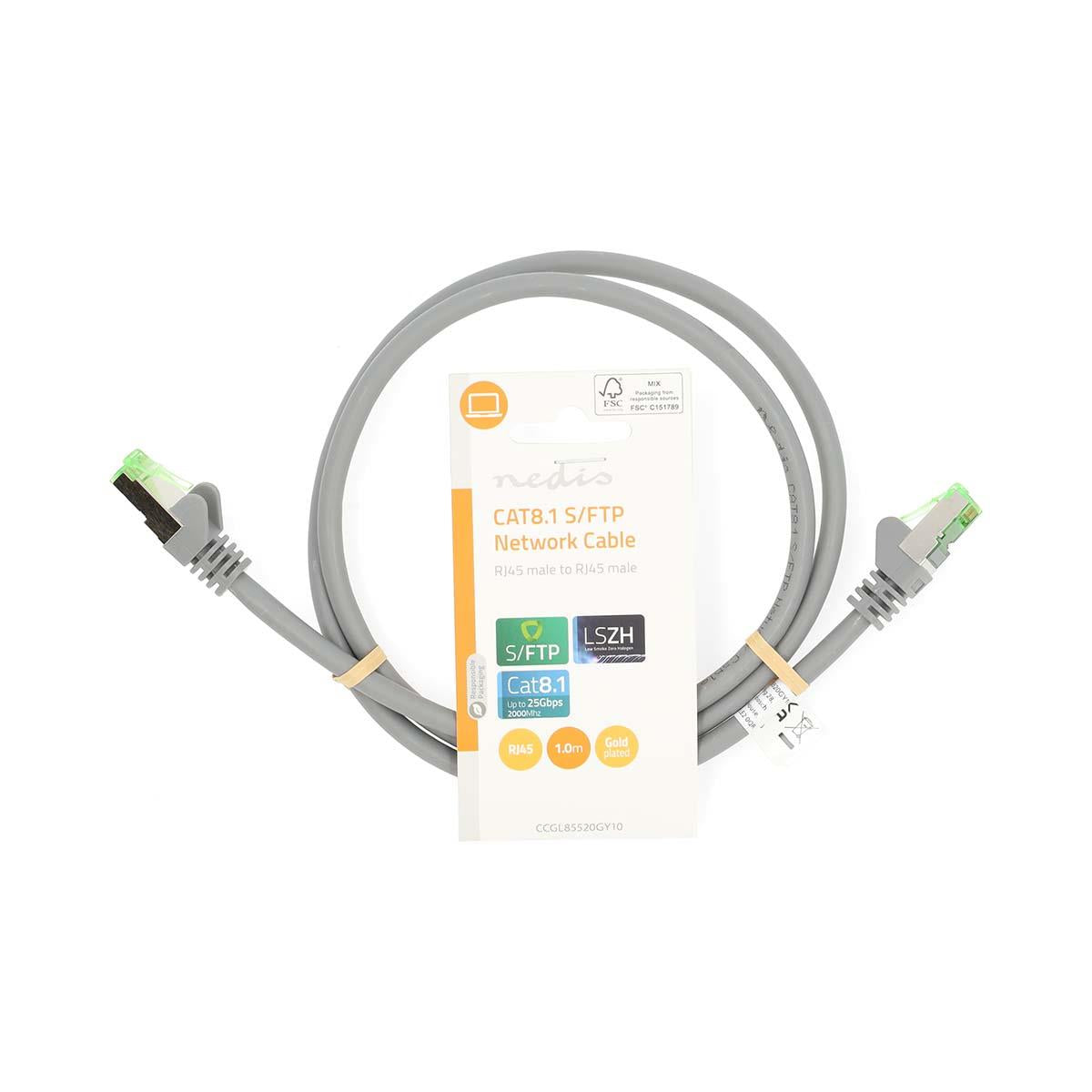 Nedis Cat 8.1 Network Cable | S/FTP | RJ45 Male | RJ45 Male | 1.00 m | Round | LSZH | Grey | Label