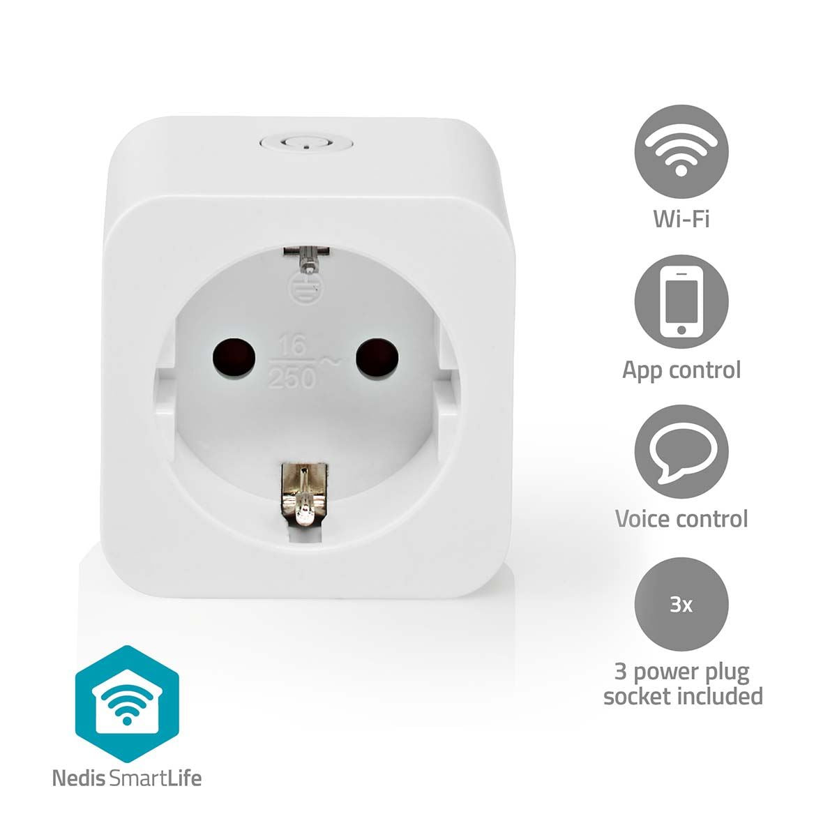 Nedis SmartLife Smart Plug | Wi-Fi | IP21 | Power meter | 3680 W | Type F (CEE 7/7) | 0 - 55 °C | Android™ / IOS | White | 3 pcs