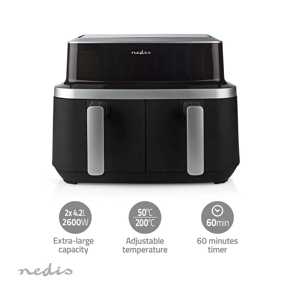 Nedis Hot Air Fryer | 2x4.2 l | Timer: 60 min | Number of preset programs: 10 | Digital