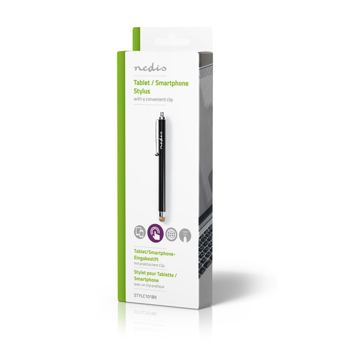 Nedis Stylus | Used for: Smartphone / Tablet | Copper-Cloth Tip | 1 pcs | With clip | Black