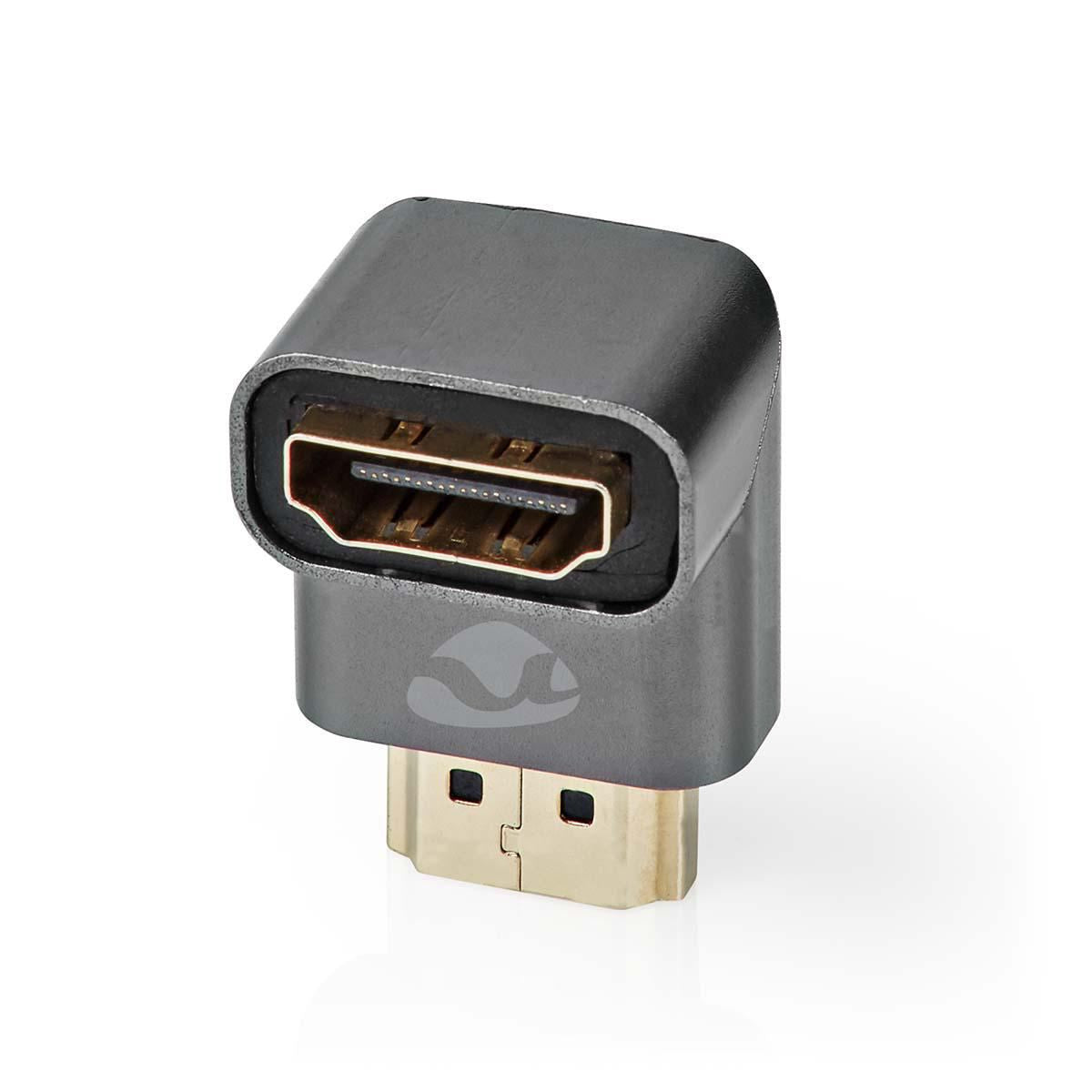 Nedis HDMI™ Adapter | HDMI™ Connector / HDMI™ Male | HDMI™ Output | Gold Plated | Angled 90° | Aluminium | Gun Metal Grey | 1 pcs | Cover Window Box