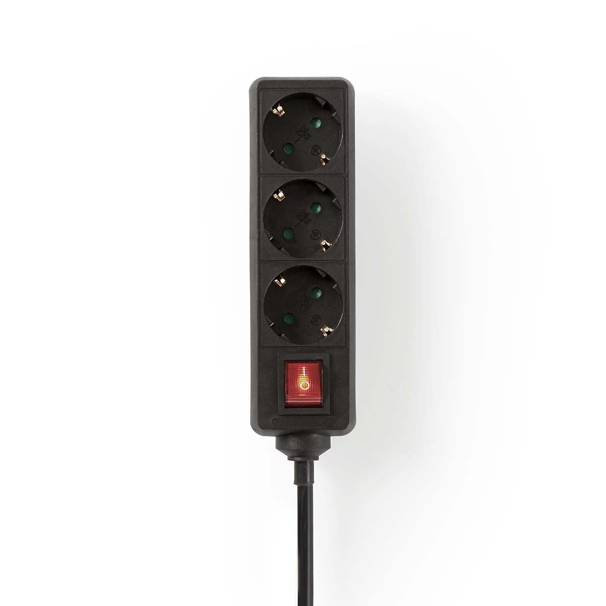 Nedis Extension Socket | Type F (CEE 7/7) | 3-Way | 1.50 m | 3680 W | 16 A | Kind of grounding: Side Contacts | 230 V AC 50/60 Hz | Socket angle: 45 ° | H05VV-F 3G1.5mm² | On/Off switch | Black
