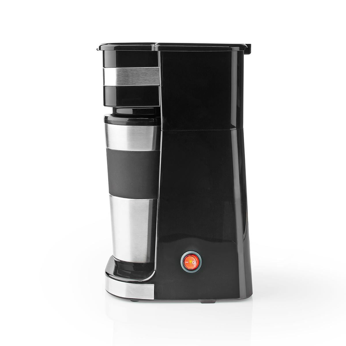 Nedis Single Serve Coffee Maker with 400ml Travel Mug, Double Wall Insulated, Stainless Steel, with Reusable Filter