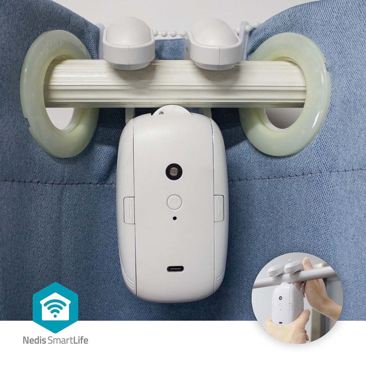 Nedis SmartLife Curtain Robot | Rod Rail | Curtains / Drapes | Battery Powered / USB Powered | 4000 mAh | Bluetooth® | White