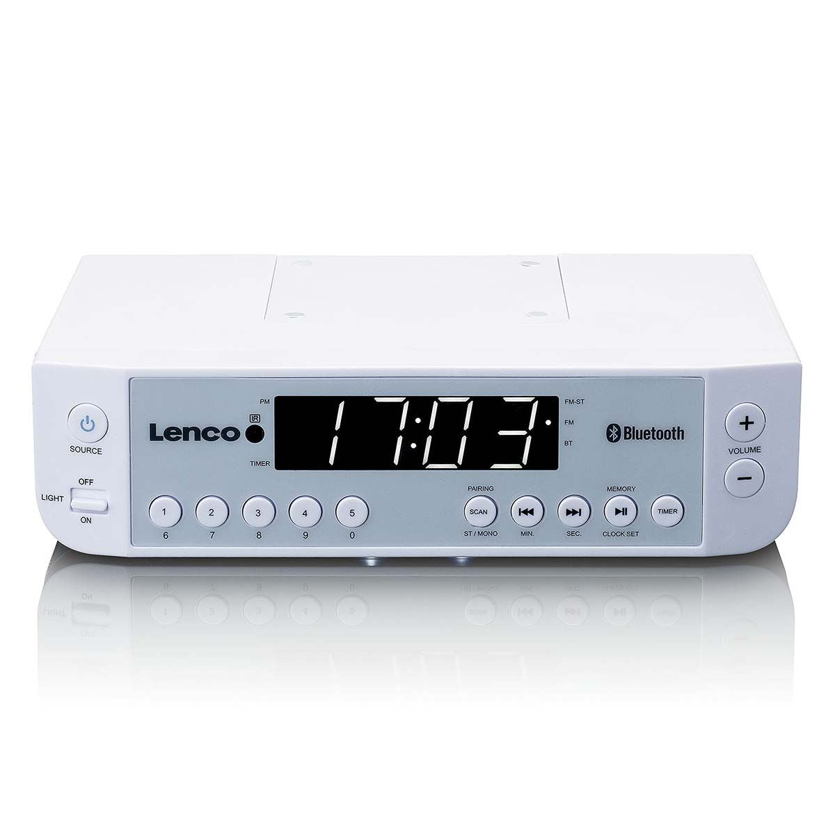Lenco FM Kitchen Radio with Bluetooth® LED Lighting and Timer White