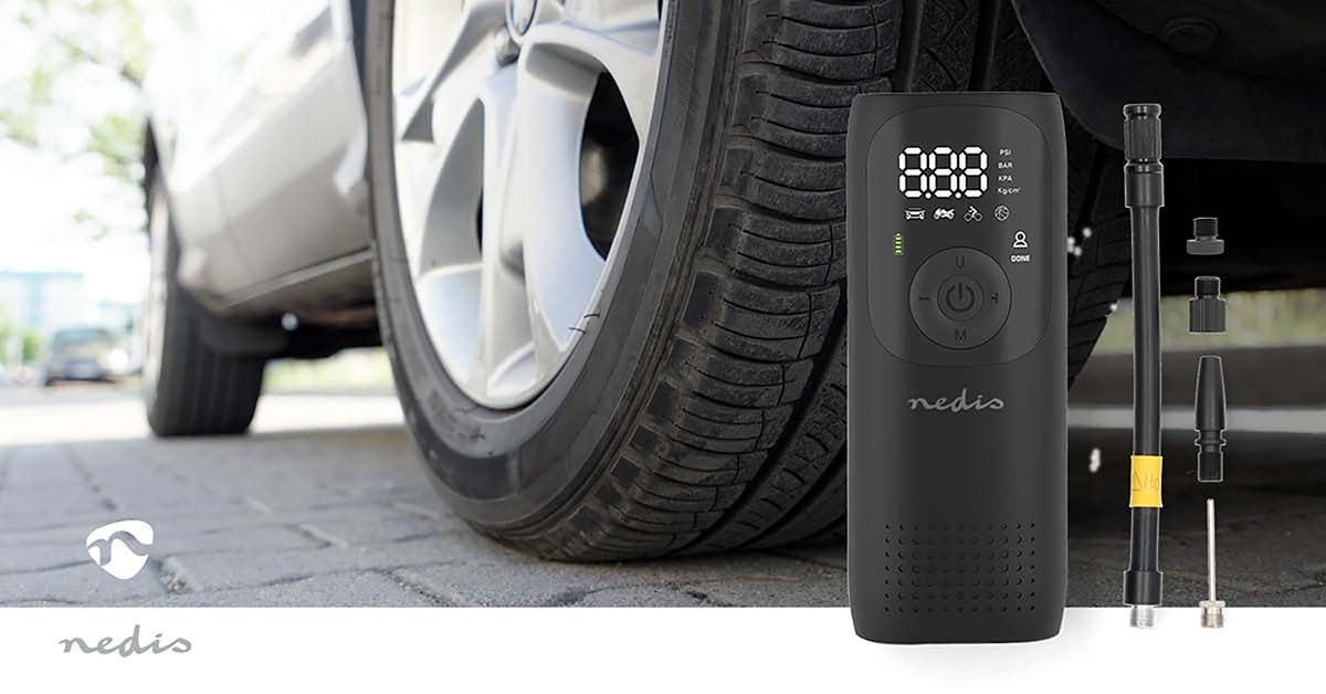 Nedis Rechargeable Air Compressor | 0.1 - 10.3 Bar | Dunlop Valve | Operation modes: Car / Motorbike / Bycicle / Ball | Yes | Air Pressure Meter