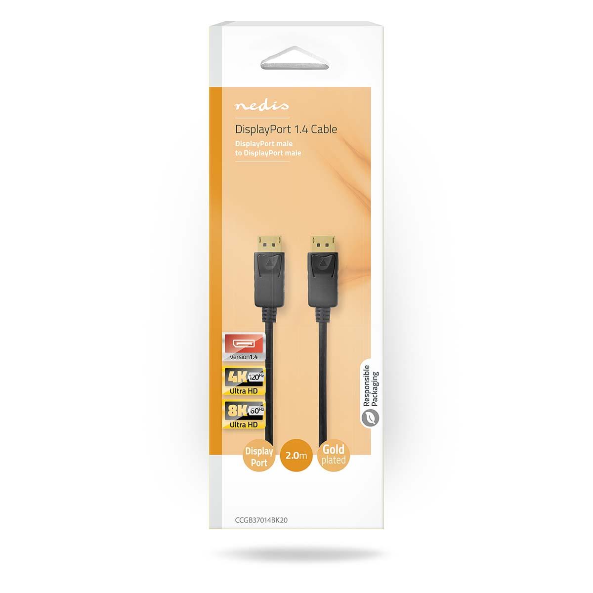 Nedis DisplayPort Cable | DisplayPort Male | DisplayPort Male | 8K@60Hz | Nickel Plated | 2.00 m | Round | PVC | Black | Box
